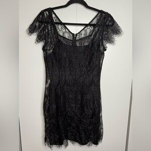 MINKPINK - Black lace overlay with slip mini short sleeve dress - Medium